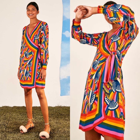 FARM Rio Dresses & Skirts - NWT Farm Rio Rainbow Toucans Mini Wrap Dress M